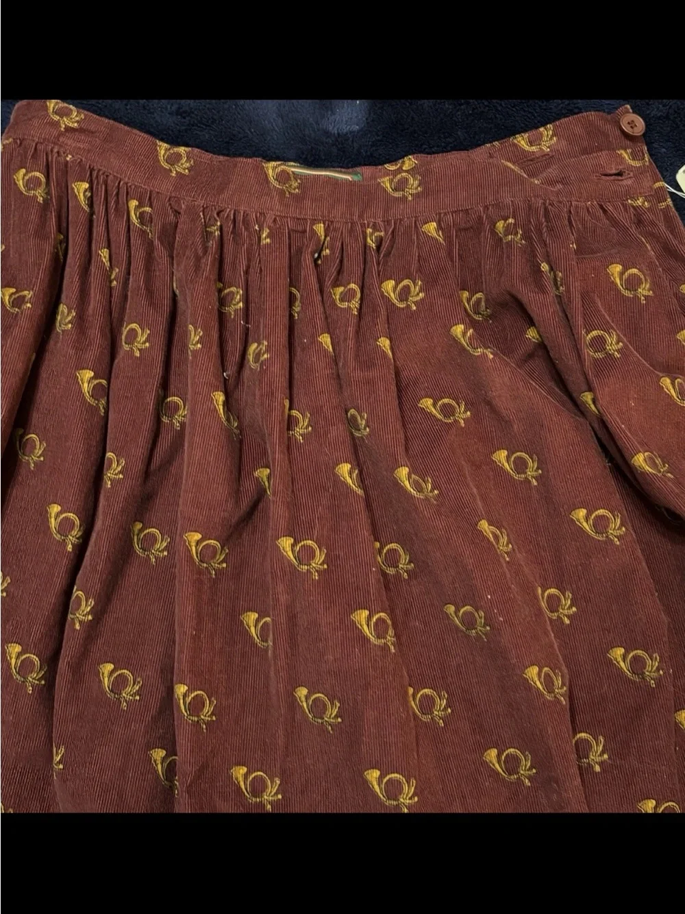 NWT Vintage Fenwick Corduroy Printed Pleated Midi Skirt Women Pocket Japan